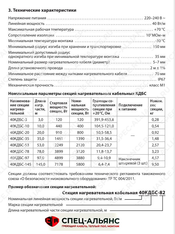 Греющий кабель 40КДБС-145 - для обогрева бетона от 220 Секция нагревательная кабельная 5800 Вт, 145 м.п, 40 Вт м.п. — изображение 7